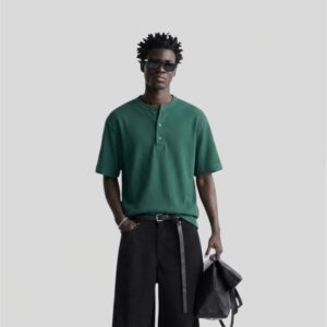GREEN HENLEY T-SHIRT