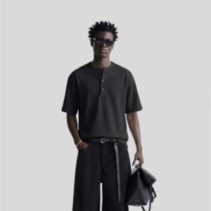 BLACK HENLEY T-SHIRT