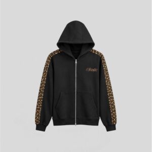 BLACK LEOPARD ZIP-UP HOODIE